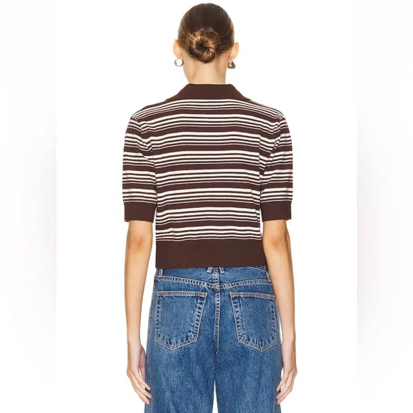 NWT Lovers + Friends Sheeva Stripe Polo in Brown & Ivory Revolve Size M - Picture 3 of 9